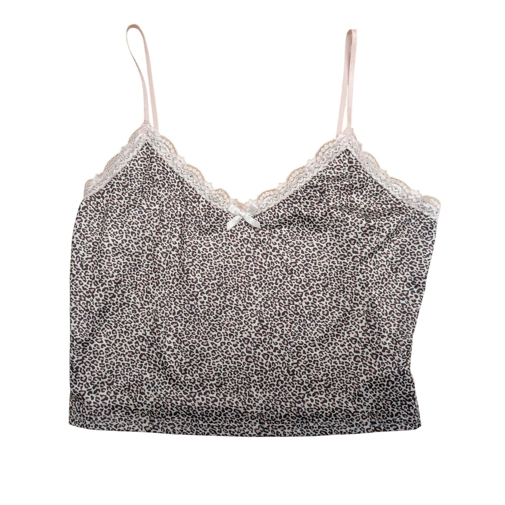 Leopard Print Lace Trim Cami Top Stretch Animal Print Y2K 90sโ Size Large